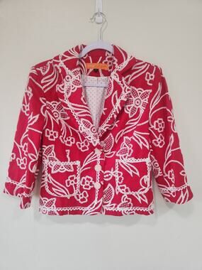 CYNTHIA CYNTHIA STEFFE Red Romantic Embroidered Jacket Size 8 Medium